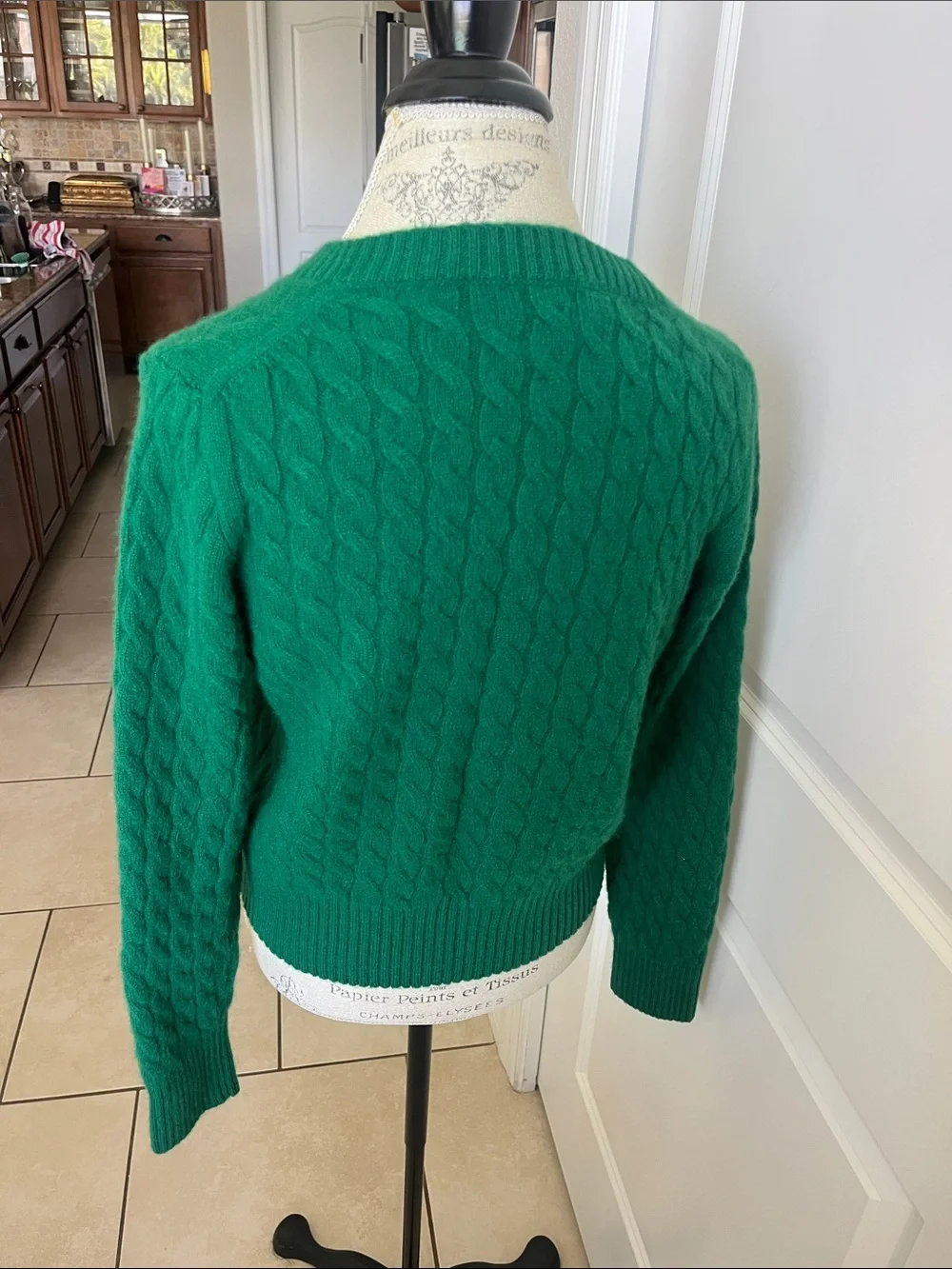 NWOT j.Crew cashmere cableknit crewneck jungle green ribbed sweater XL